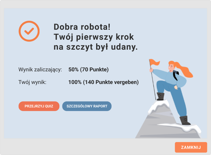 Slajd końcowy zaliczonego testu PowerPoint