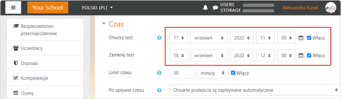 Zdefiniuj okres oceny w ustawieniach Harmonogramu