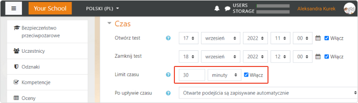 Ustaw ograniczenie czasu na wypełnienie testu w Moodle™