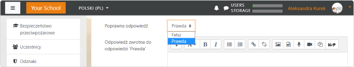 Ustaw prawidłowe odpowiedzi w pytaniu Prawda czy Fałsz w Moodle™