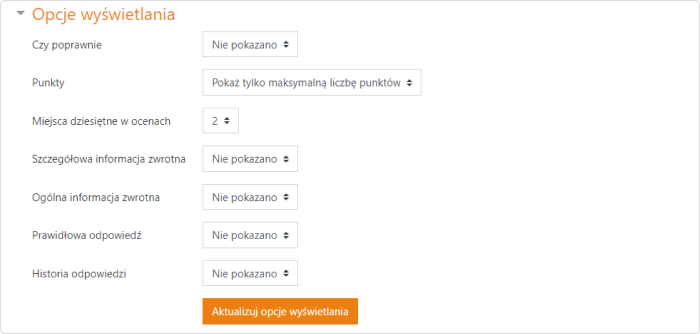 Opcje wyświetlania testu Moodle™