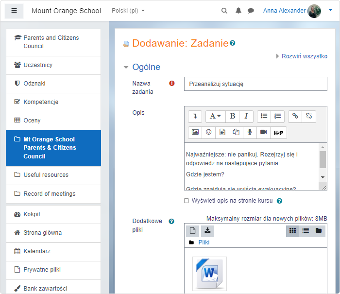 Dodawanie nowego zadania w Moodle™