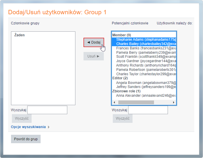 Dodawanie użytkowników do grupy w Moodle™
