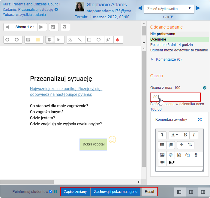 Interfejs oceny prac w Moodle™