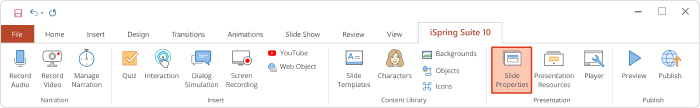 Właściwości slajdu w iSpring Suite